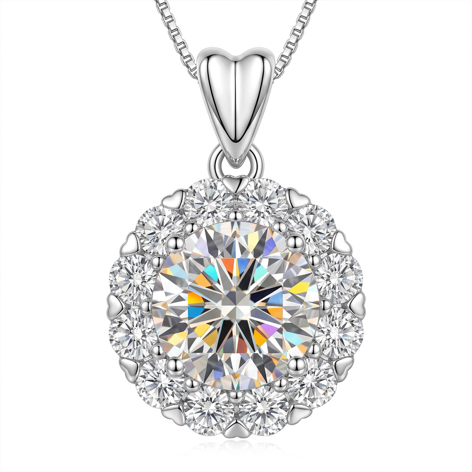 MARDAZA Sweetheart Halo Round Cut Sterling Silver Moissanite Necklace