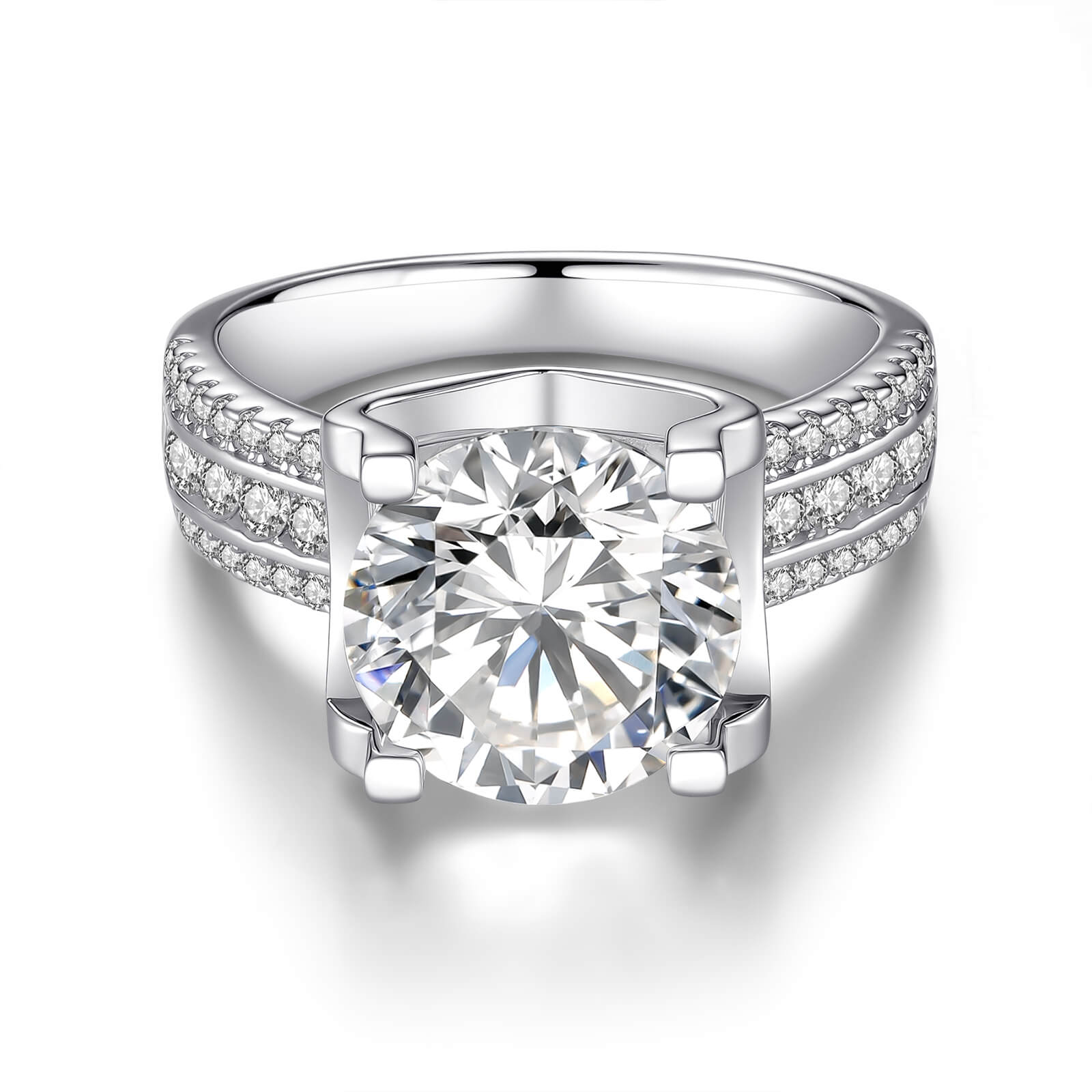 MARDAZA Luxury Round Cut Sterling Silver Moissanite Ring