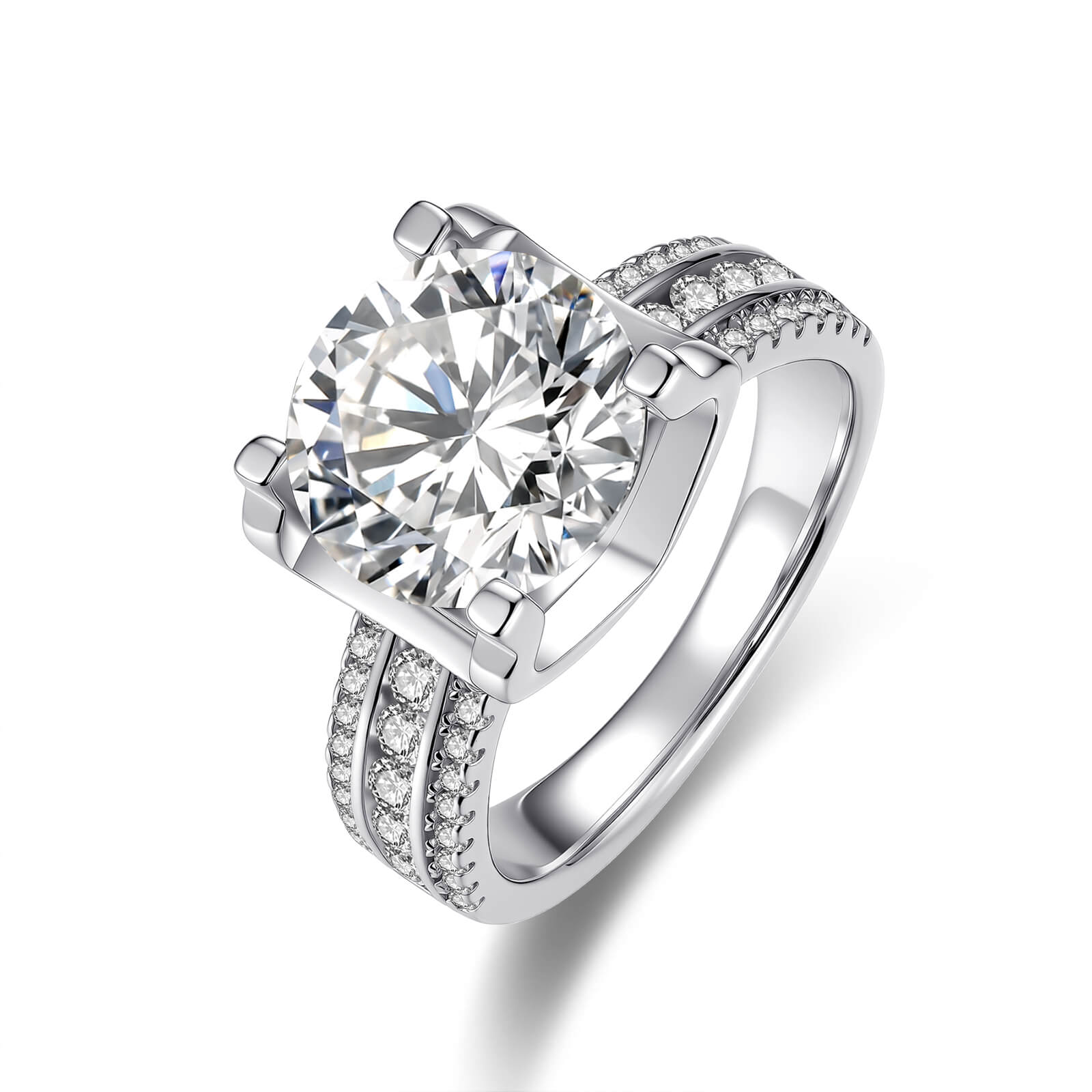 MARDAZA Luxury Round Cut Sterling Silver Moissanite Ring