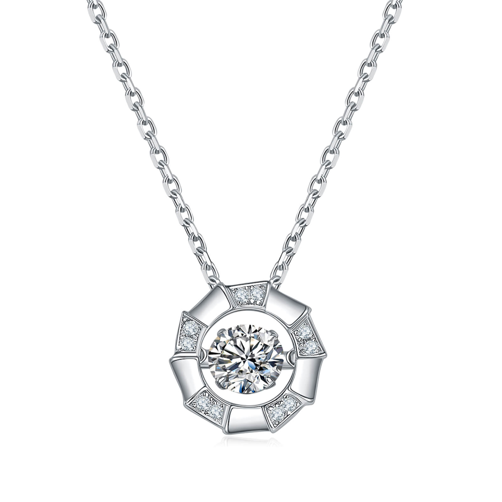 MARDAZA Dancing Octa Bloom Round Cut Sterling Silver Moissanite Necklace