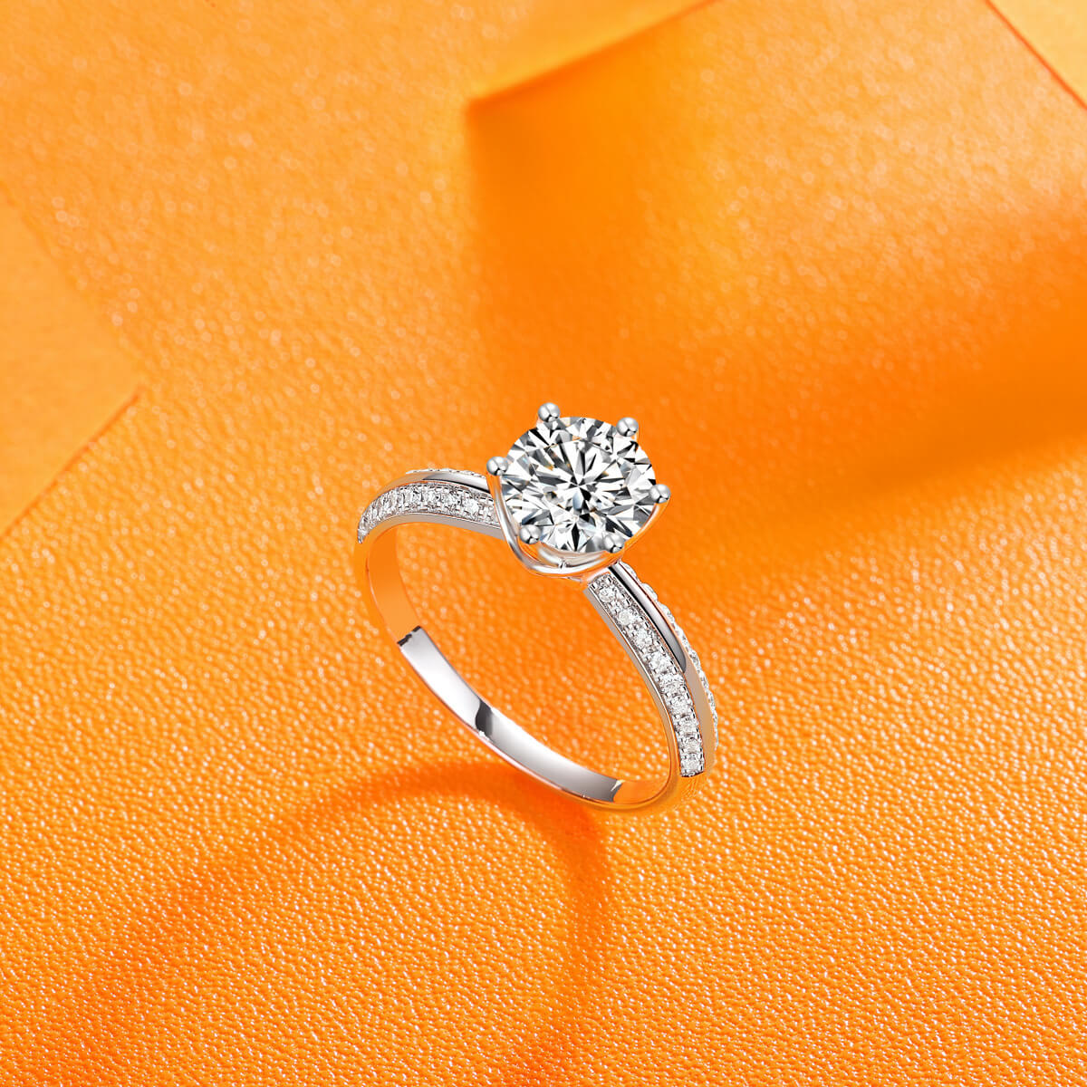 MARDAZA Classic Six-Prong Round Cut Sterling Silver Moissanite Ring