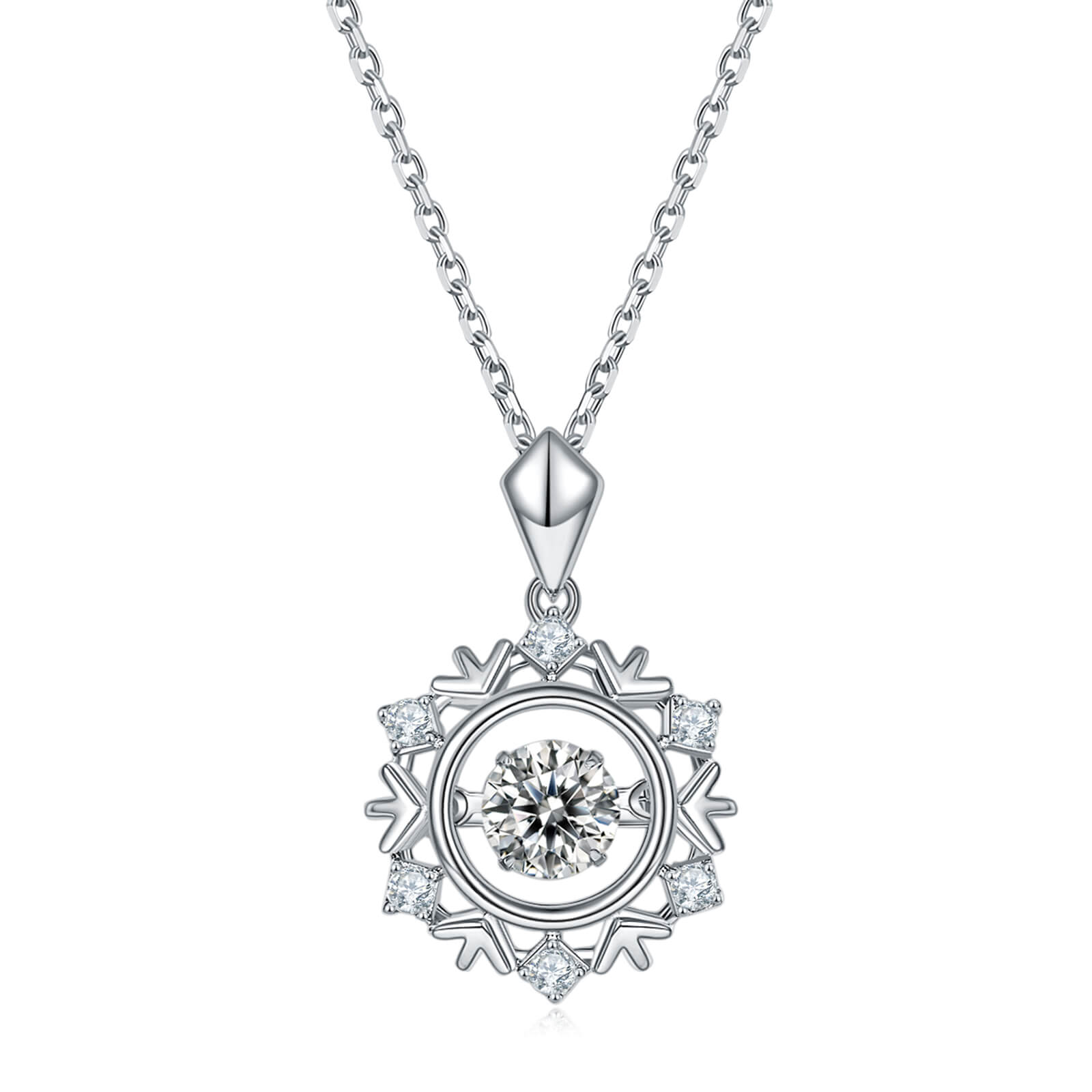 MARDAZA Dancing Crystal Bloom Round Cut Sterling Silver Moissanite Necklace