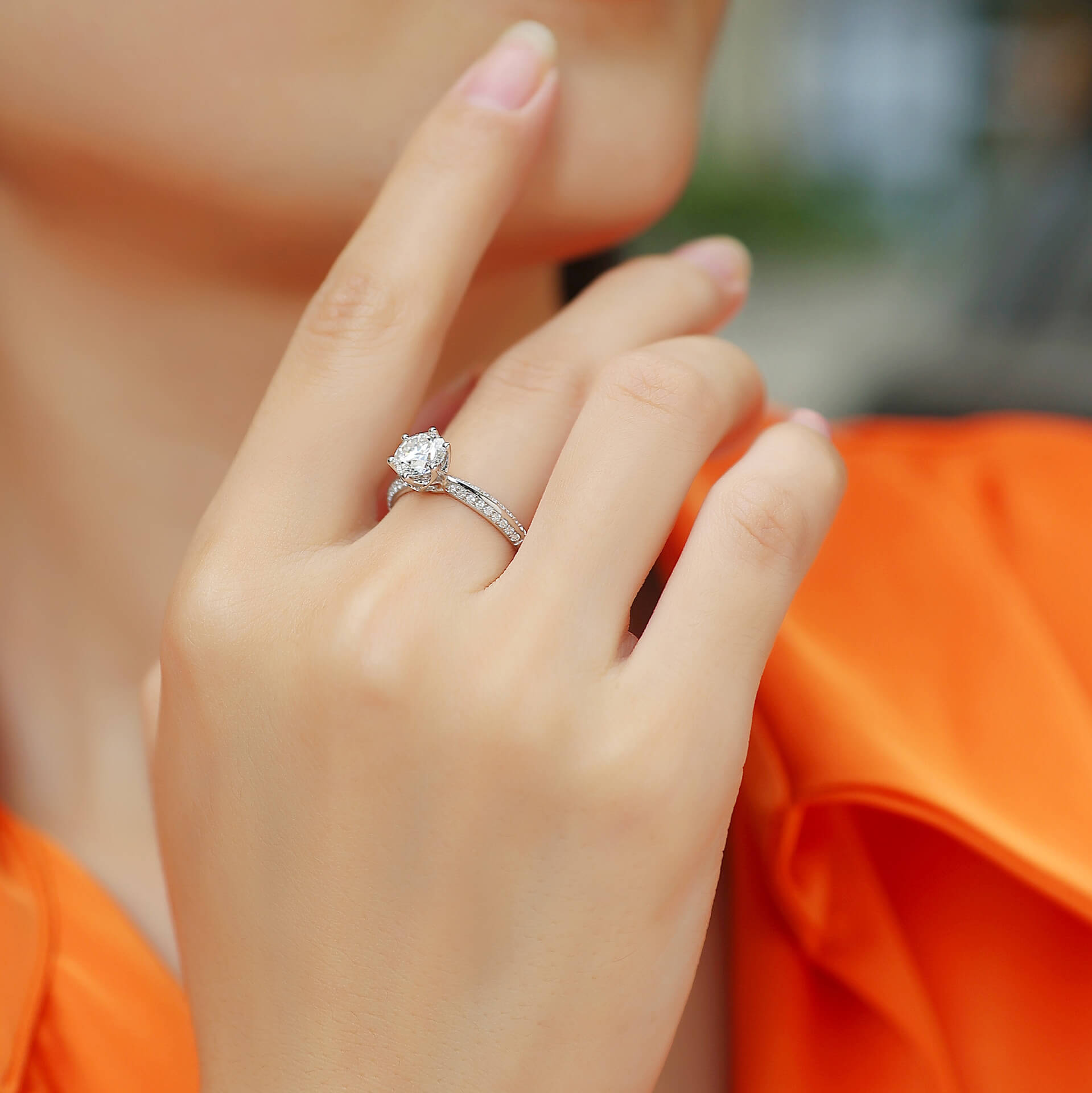 MARDAZA Classic Six-Prong Round Cut Sterling Silver Moissanite Ring