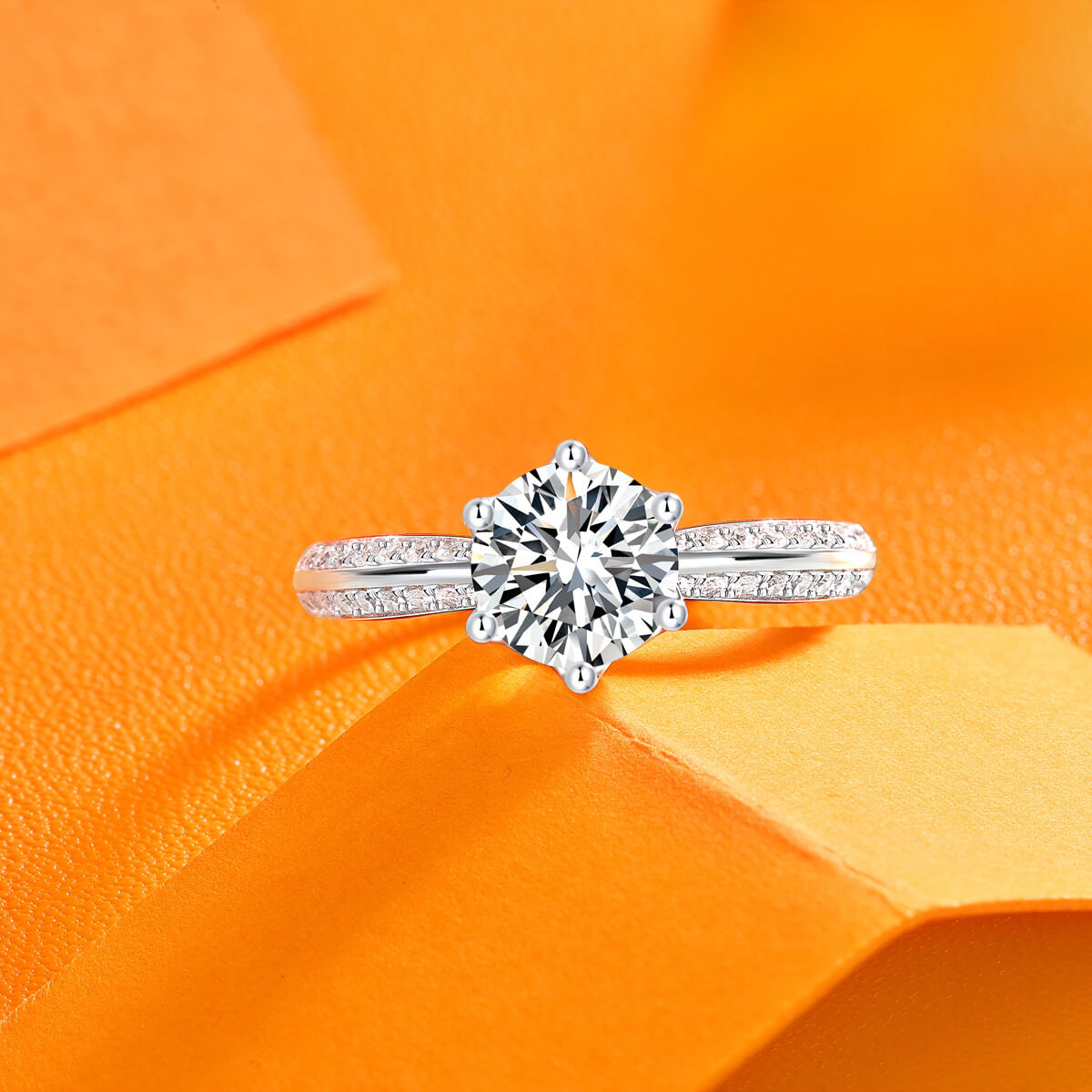 MARDAZA Classic Six-Prong Round Cut Sterling Silver Moissanite Ring