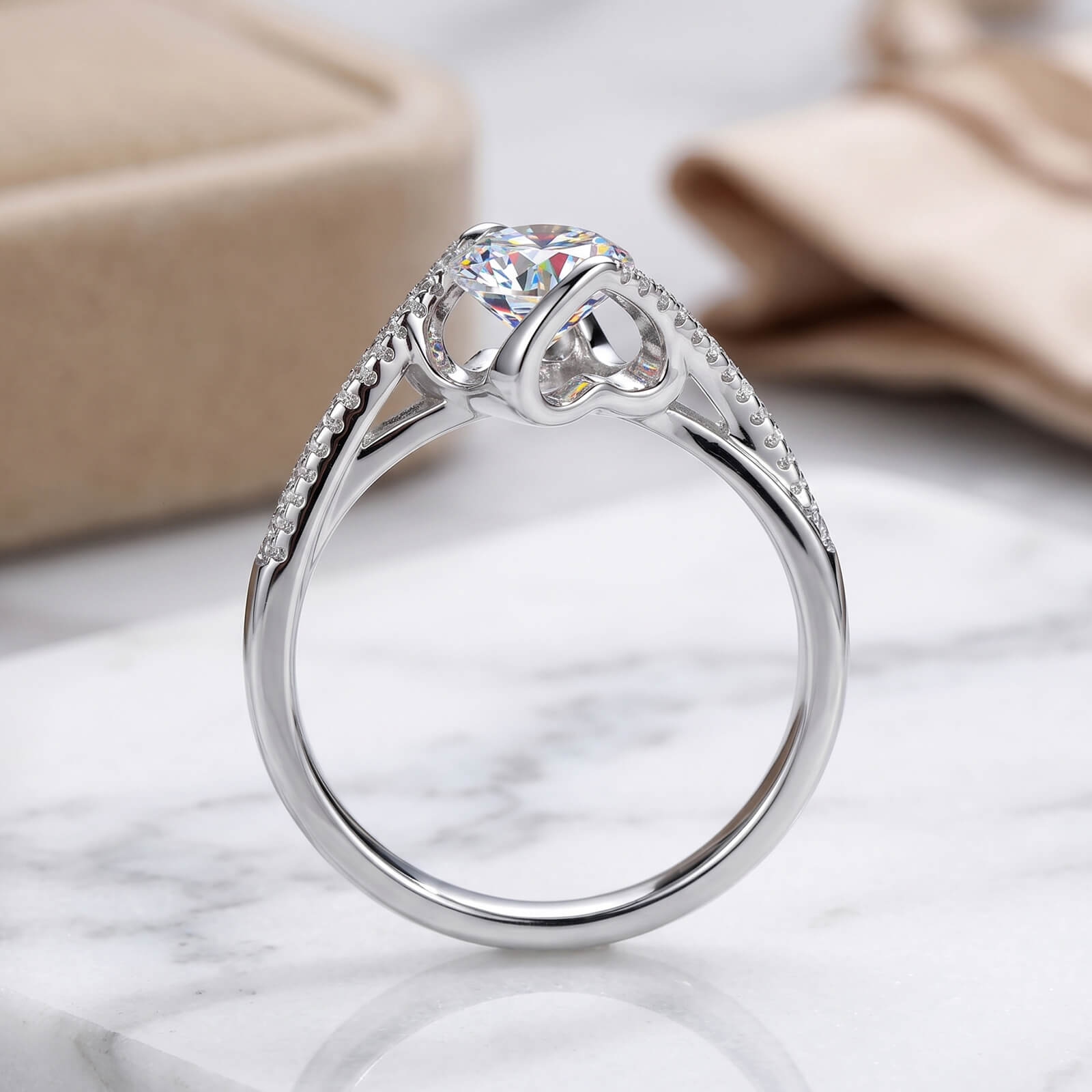 MARDAZA Sweetheart Round Cut Sterling Silver Moissanite Ring
