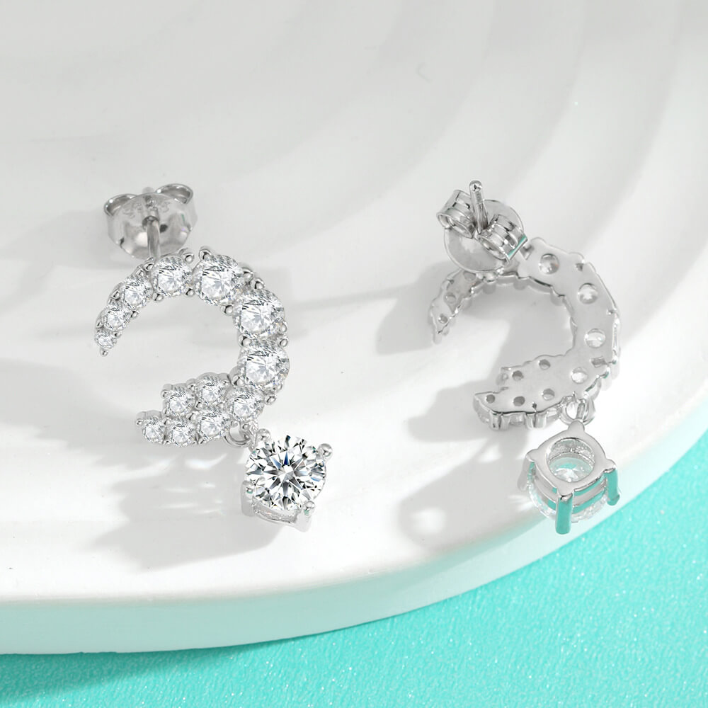 S925 Moon Moissanite Earrings-MARDAZA