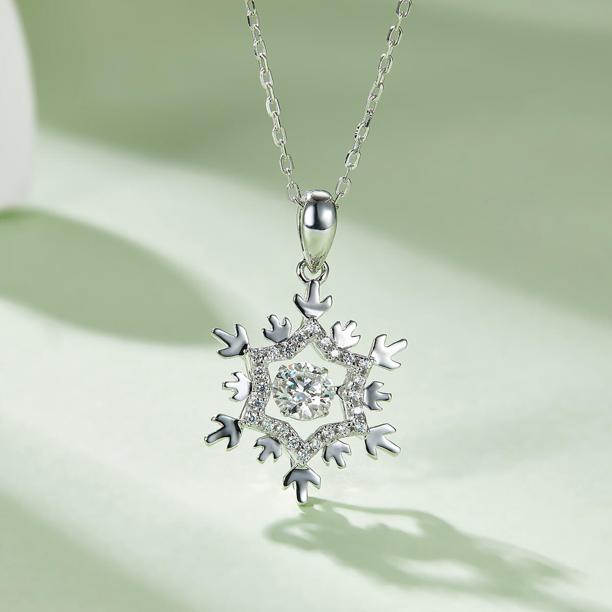 MARDAZA Dancing Snowflake Round Cut Sterling Silver Moissanite Necklace