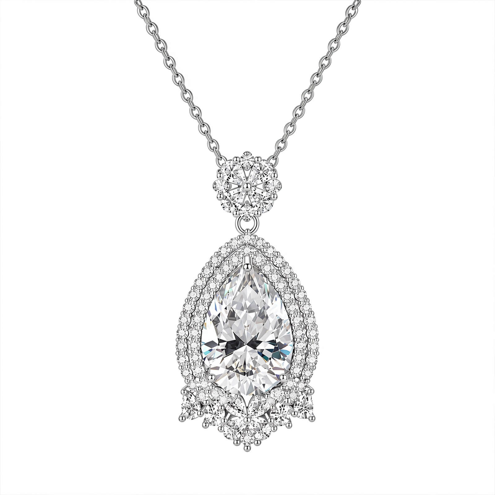 MARDAZA Celeste Bloom Pear Cut Moissanite Double Halo Sterling Silver Necklace