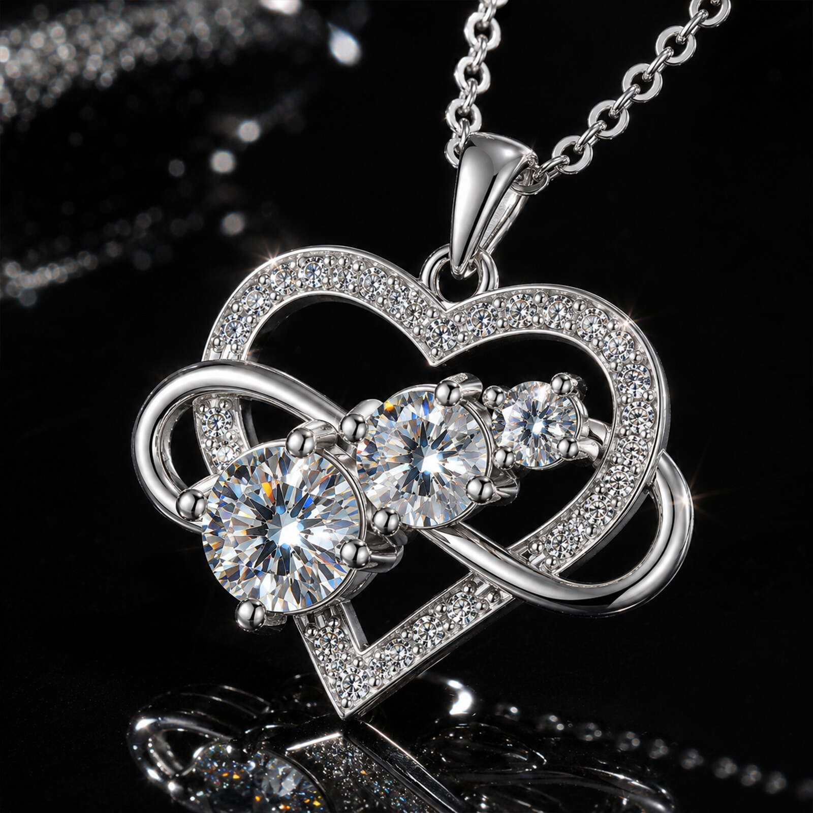 MARDAZA Infinity Heart Round Cut Moissanite Sterling Silver Necklace