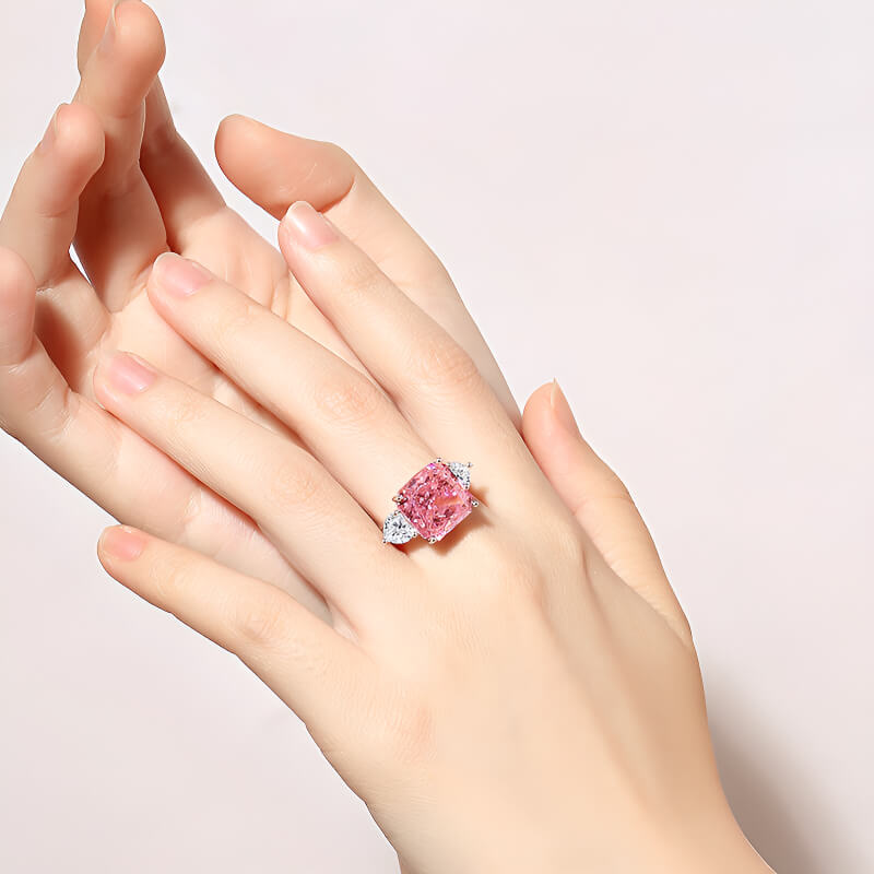 MARDAZA Ice Flower Cut High Carbon Diamond  Three-Stone Sterling Silver Ring