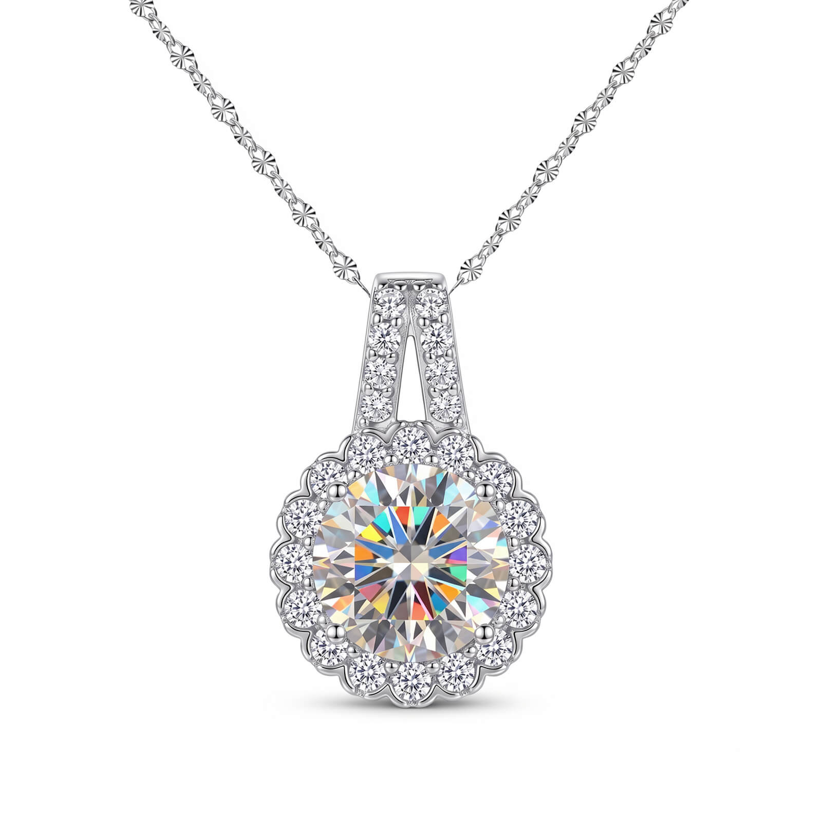 MARDAZA Sunflower Round Cut Sterling Silver Moissanite Necklace