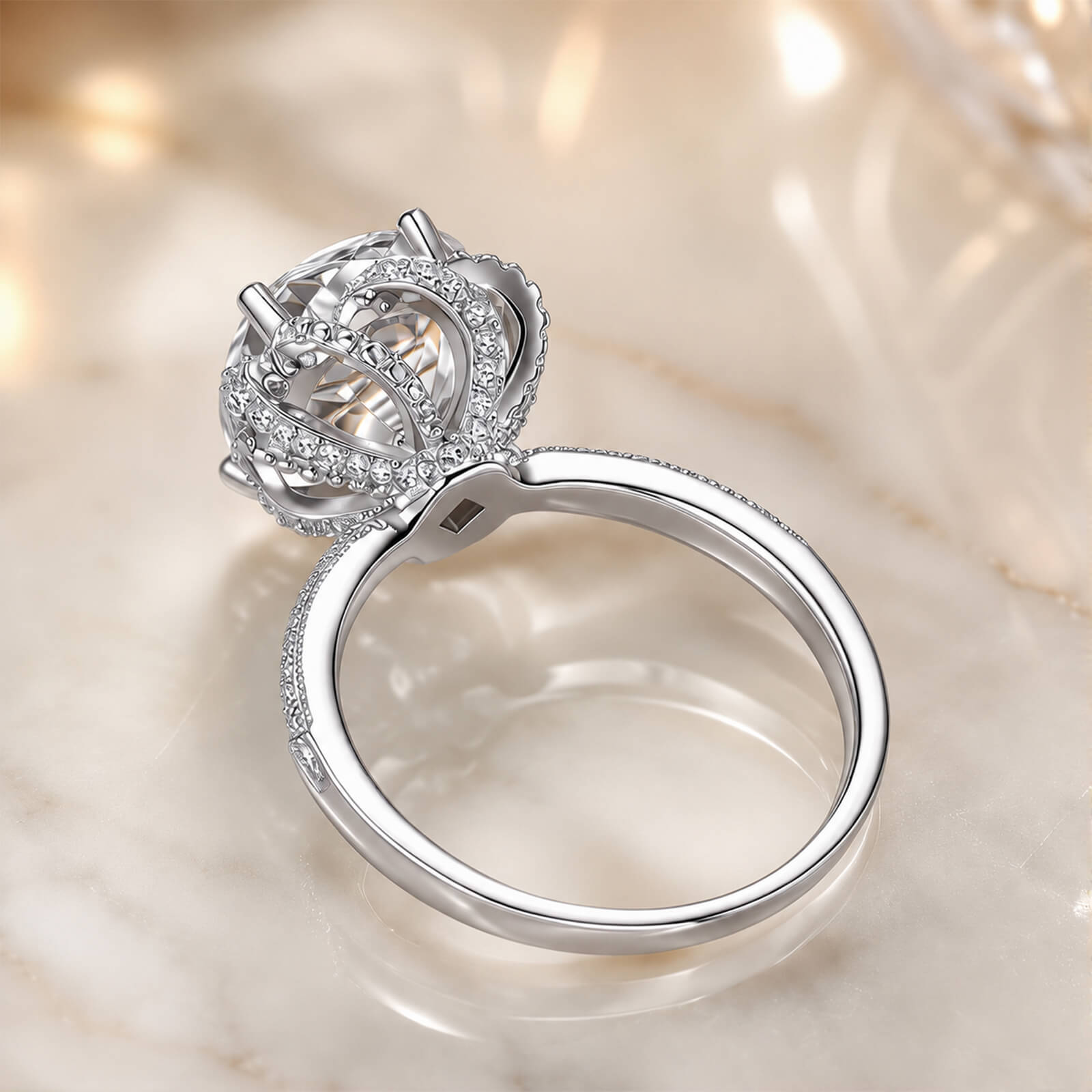 MARDAZA Blooming Rose Round Cut Sterling Silver Moissanite Ring