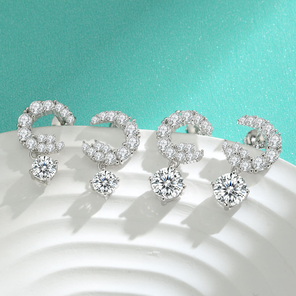 S925 Moon Moissanite Earrings-MARDAZA