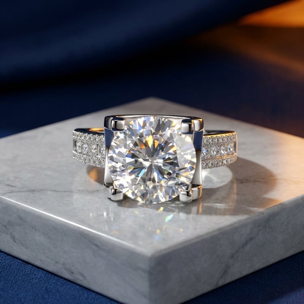 MARDAZA Royal Pavilion Round Cut Sterling Silver Moissanite Ring