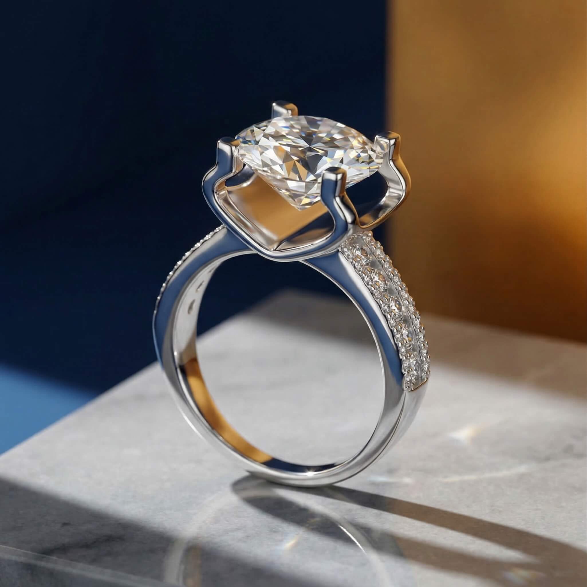 MARDAZA Royal Pavilion Round Cut Sterling Silver Moissanite Ring