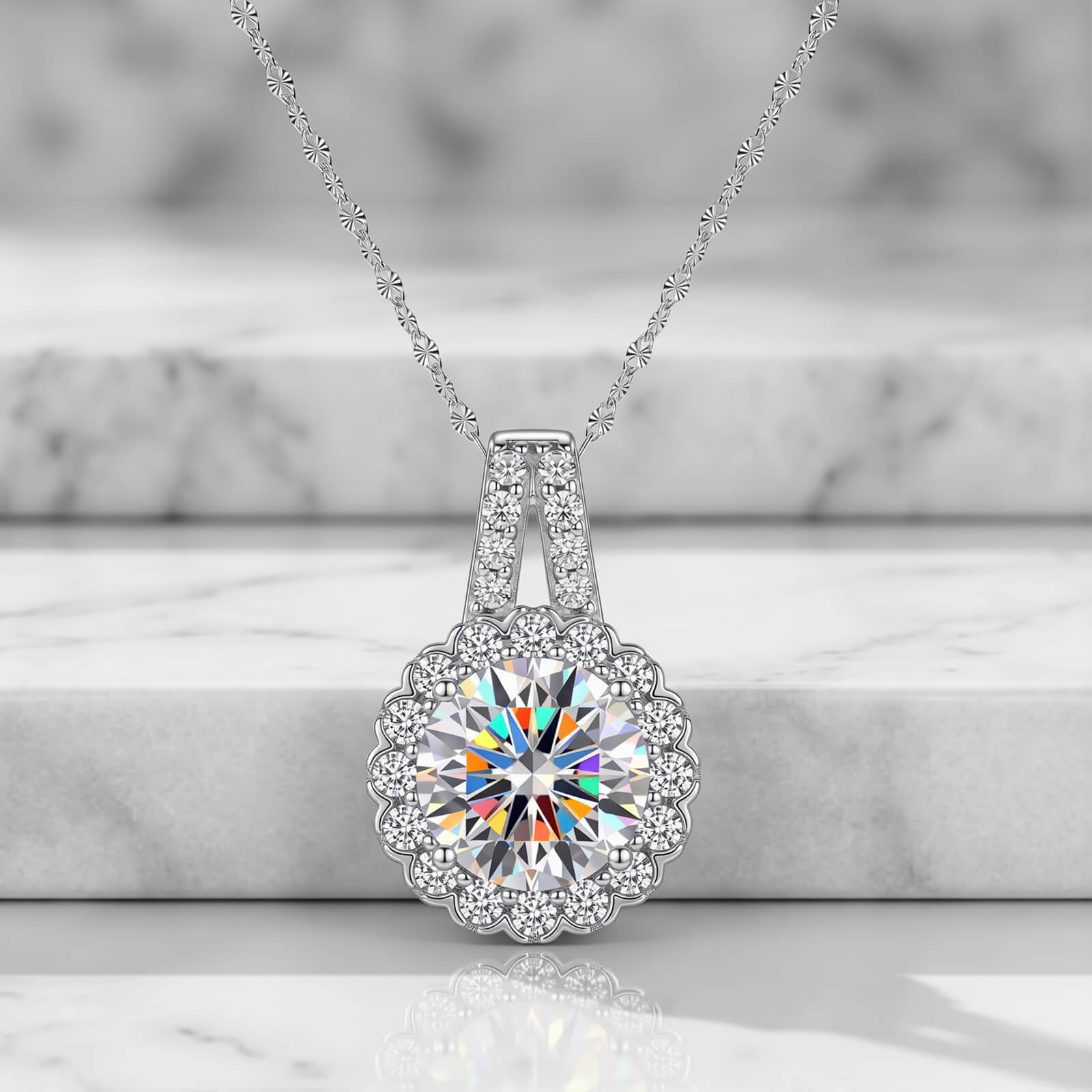 MARDAZA Sunflower Round Cut Sterling Silver Moissanite Necklace