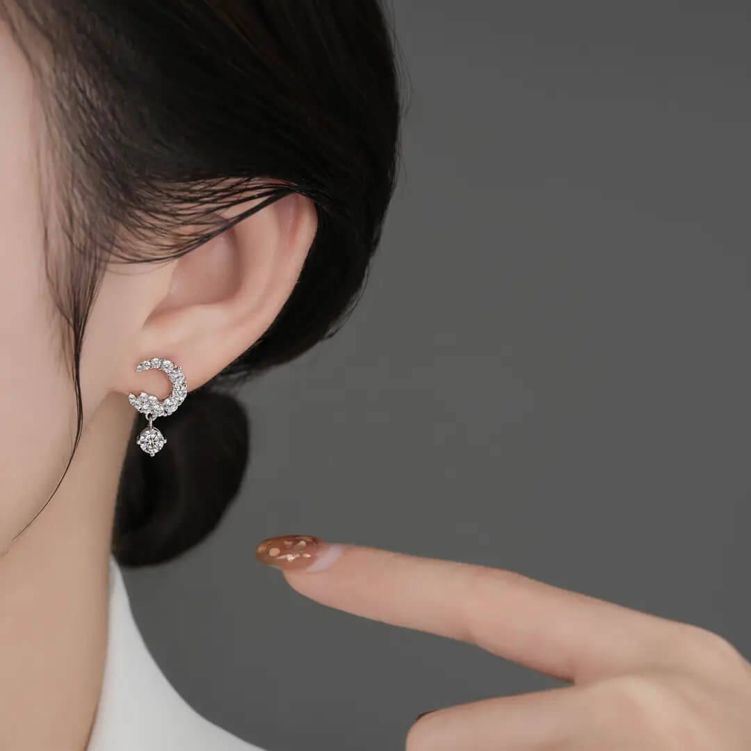 S925 Moon Moissanite Earrings-MARDAZA