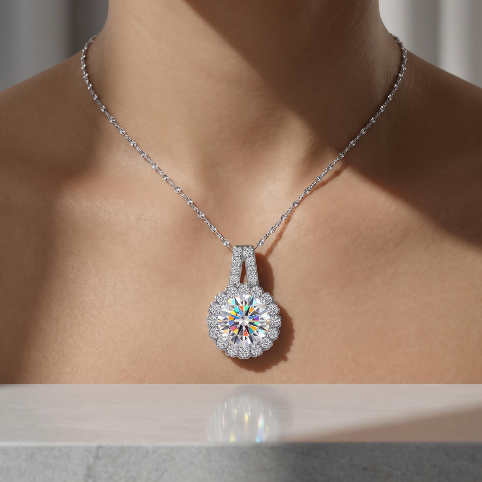 MARDAZA Sunflower Round Cut Sterling Silver Moissanite Necklace