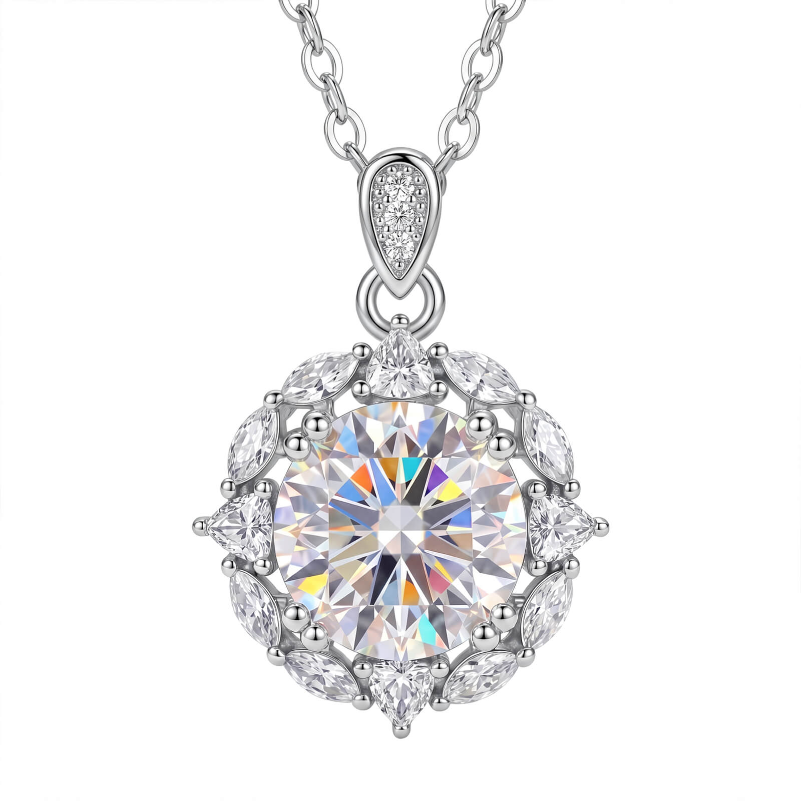 MARDAZA Vintage Cluster Round Cut Sterling Silver Moissanite Necklace
