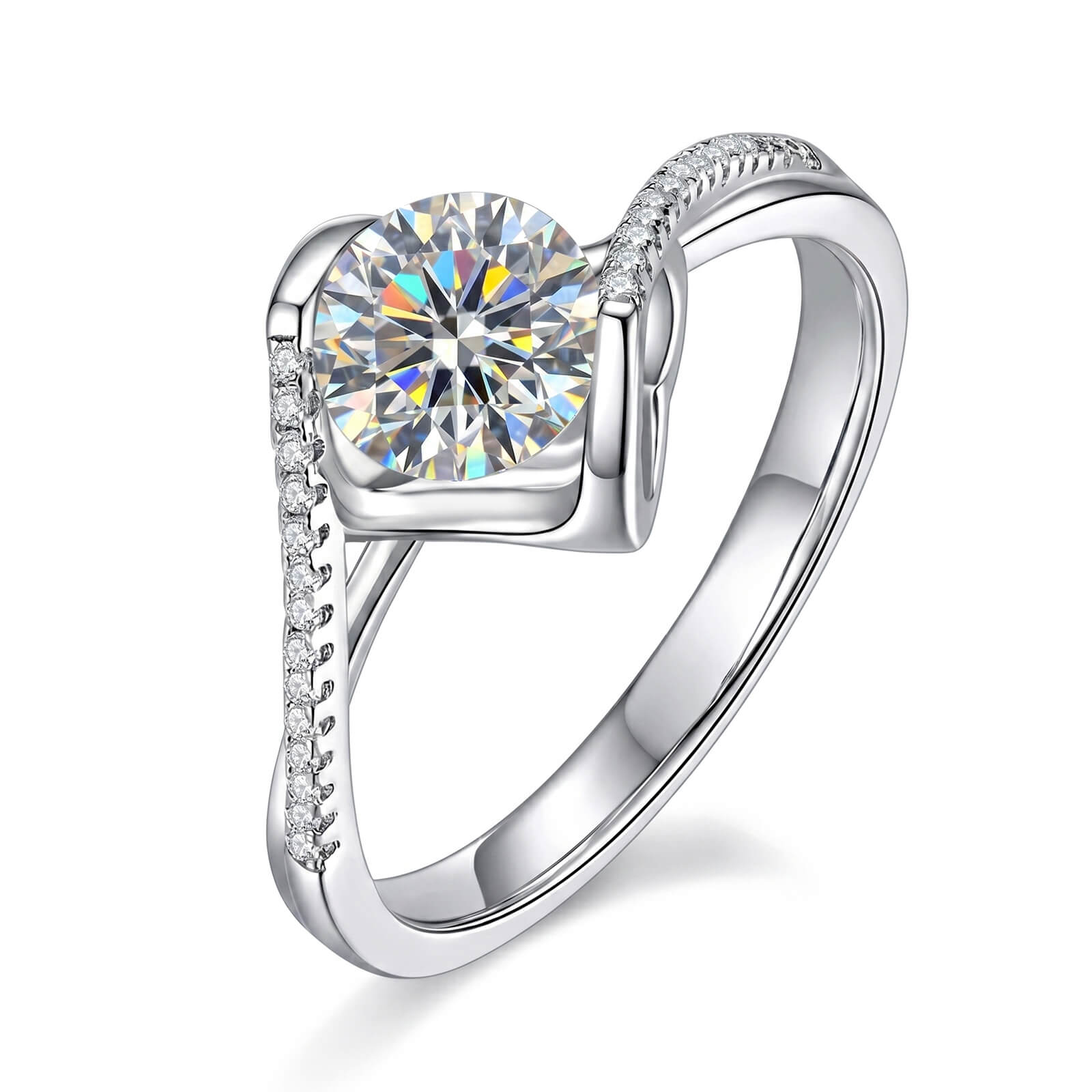 MARDAZA Sweetheart Round Cut Sterling Silver Moissanite Ring
