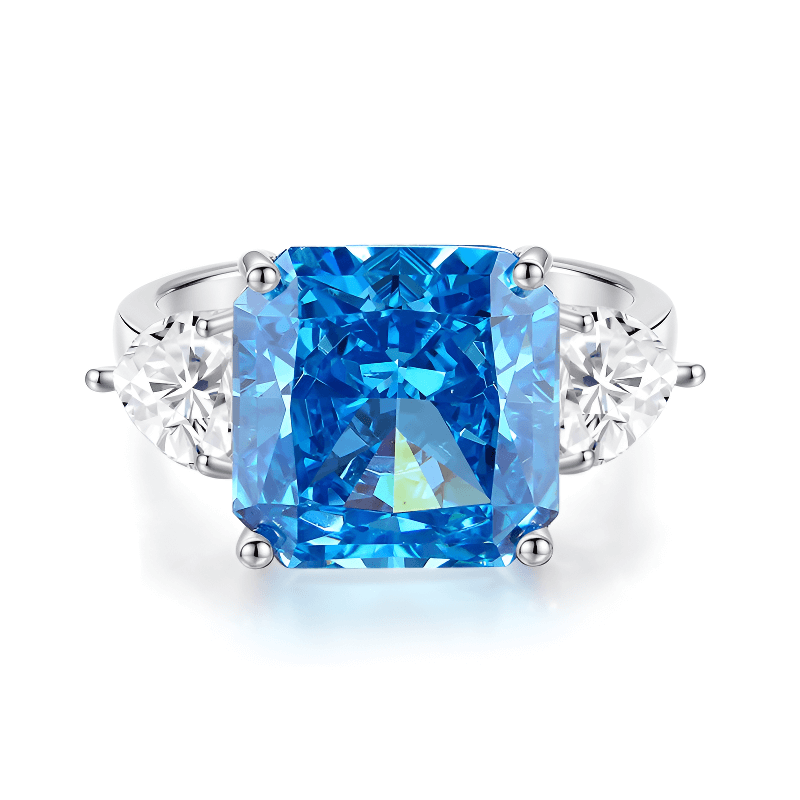 MARDAZA Ice Flower Cut High Carbon Diamond  Three-Stone Sterling Silver Ring