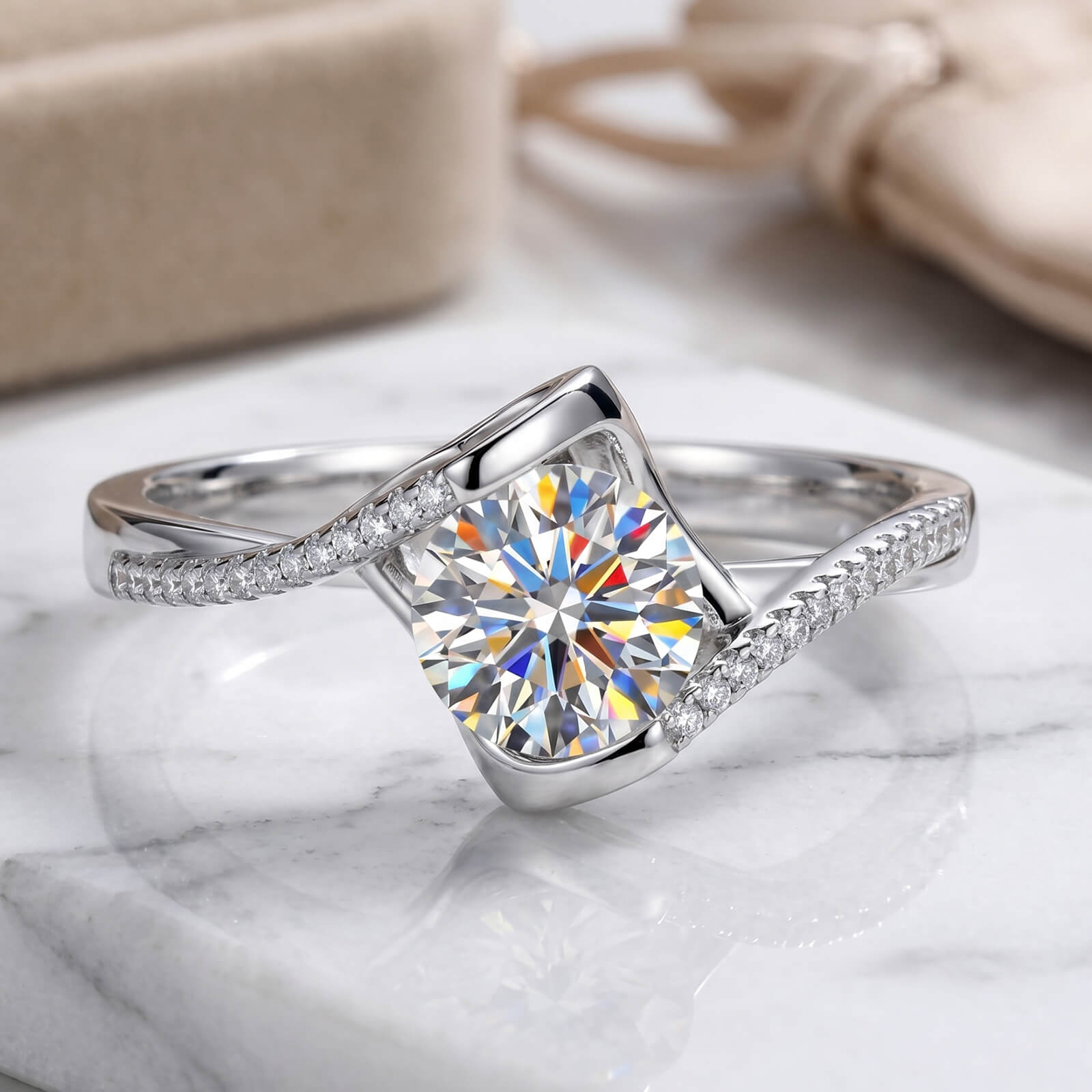 MARDAZA Sweetheart Round Cut Sterling Silver Moissanite Ring