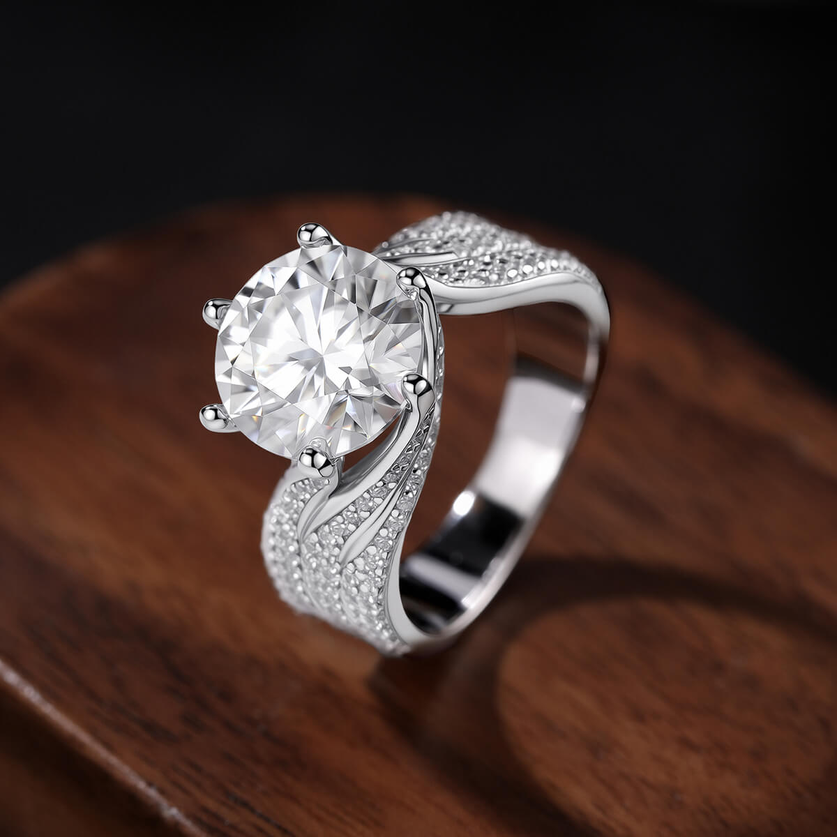 MARDAZA Luxury  Round Cut Sterling Silver Moissanite Ring