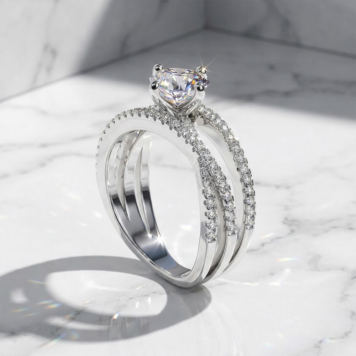 MARDAZA Infinity Twist Round Cut Sterling Silver Moissanite Ring