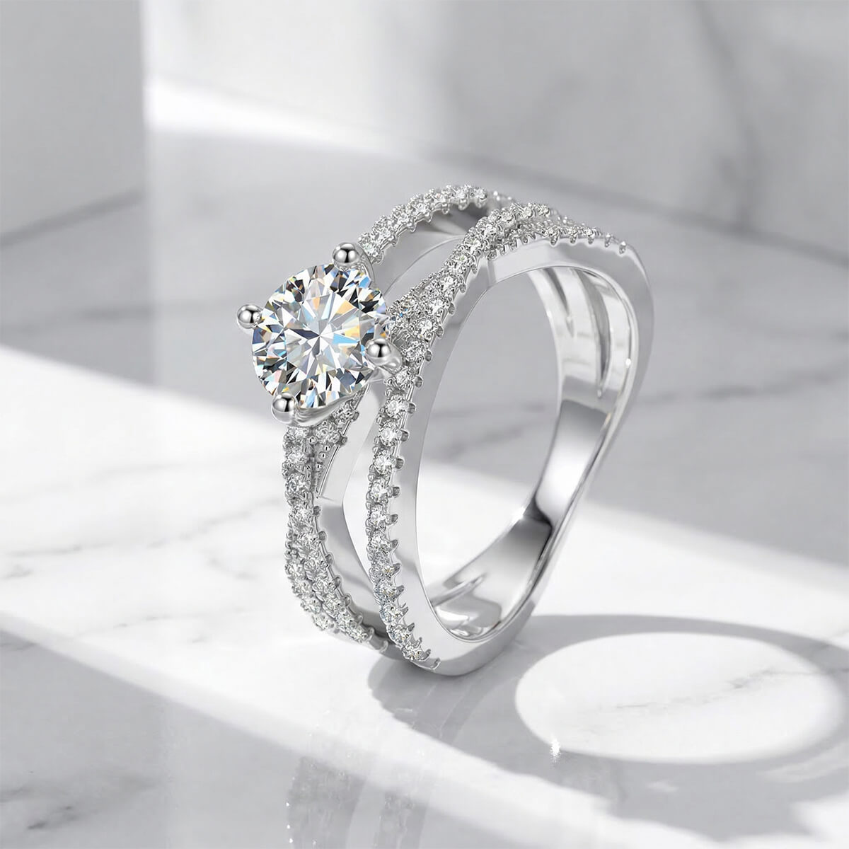 MARDAZA Infinity Twist Round Cut Sterling Silver Moissanite Ring