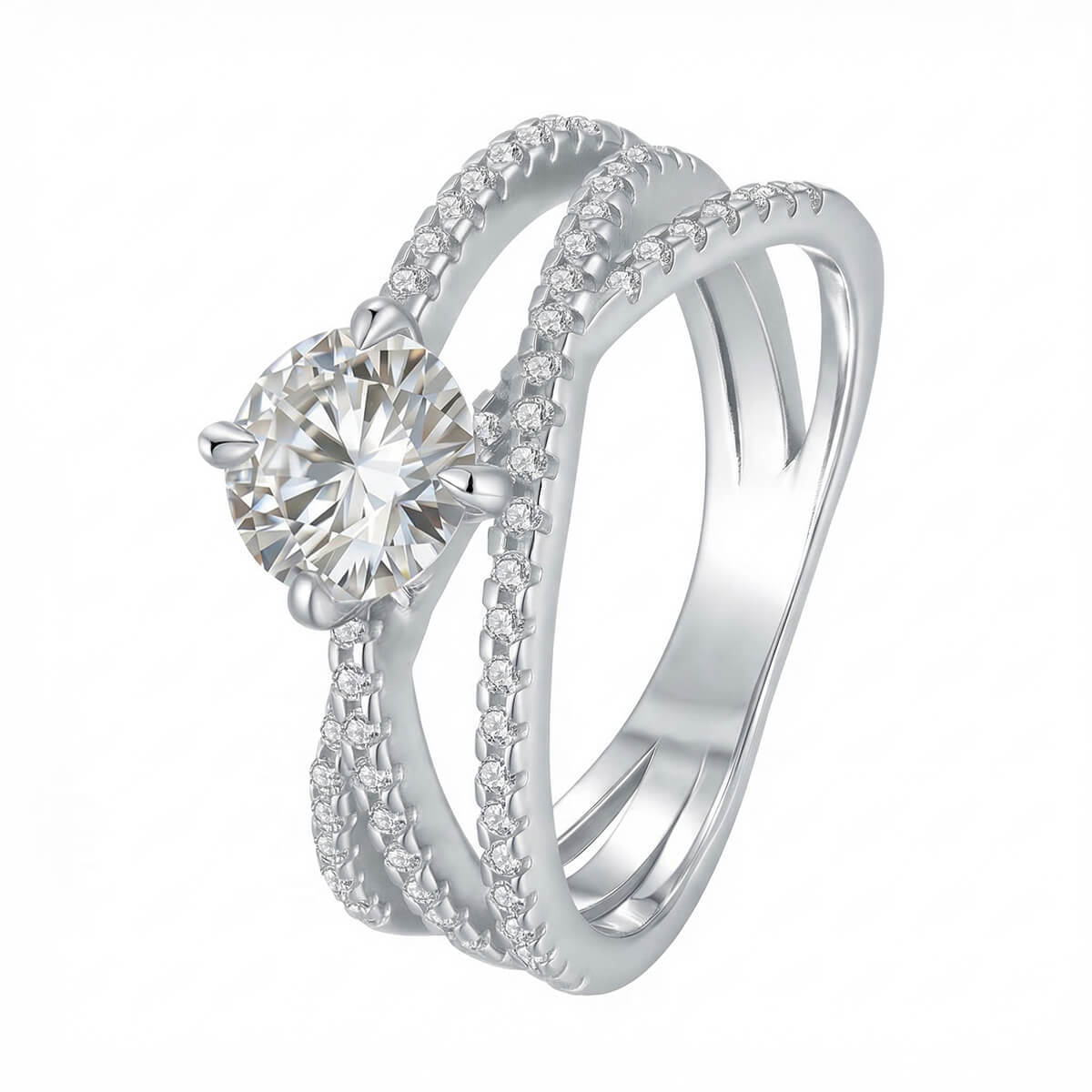 MARDAZA Infinity Twist Round Cut Sterling Silver Moissanite Ring