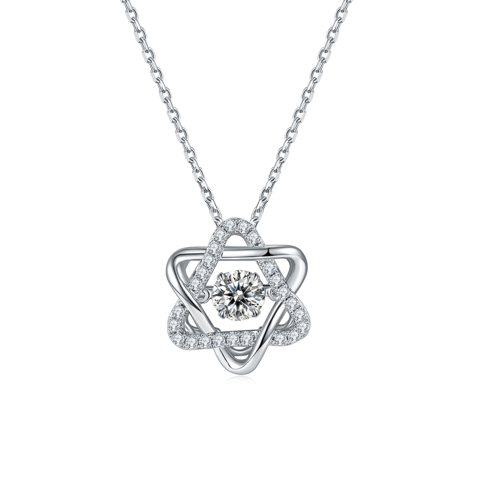 MARDAZA Dancing Star Hexagram Round Cut Sterling Silver Moissanite Necklace