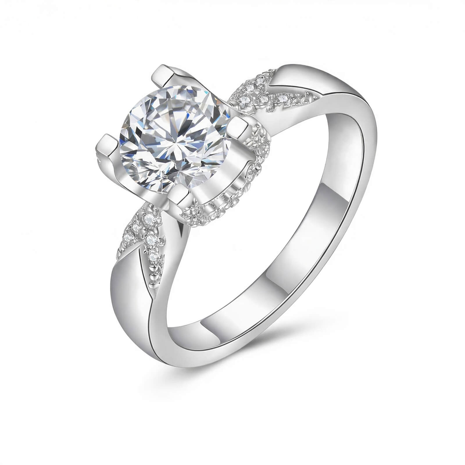 MARDAZA Royal Crown Round Cut Sterling Silver Moissanite Ring