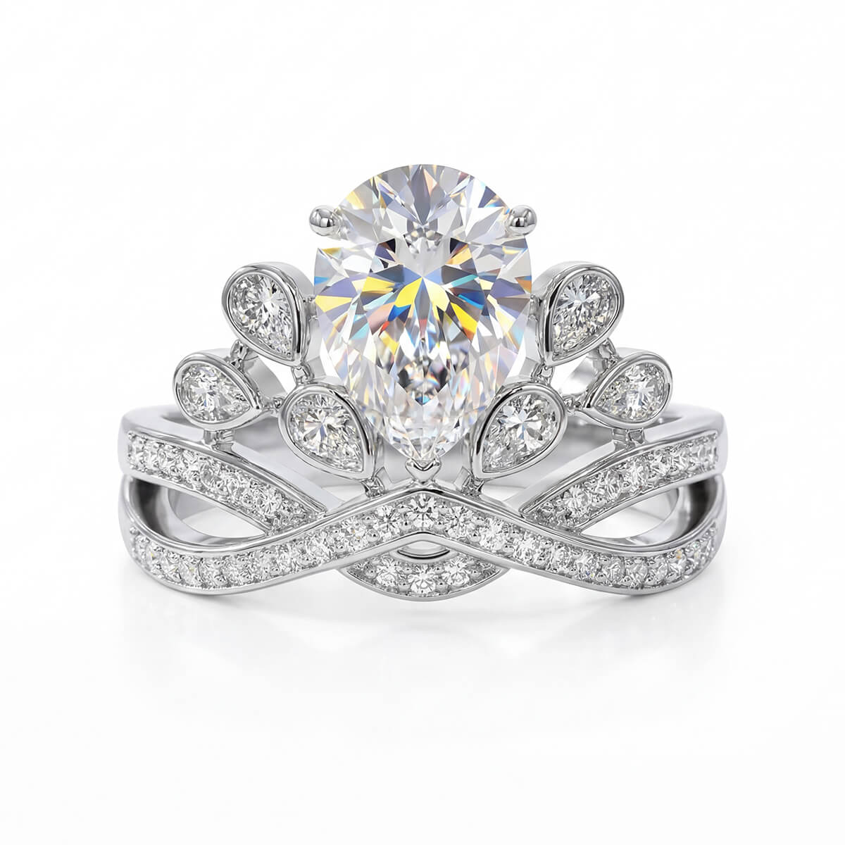 MARDAZA Intertwined Tiara Pear Cut Sterling Silver Moissanite Ring