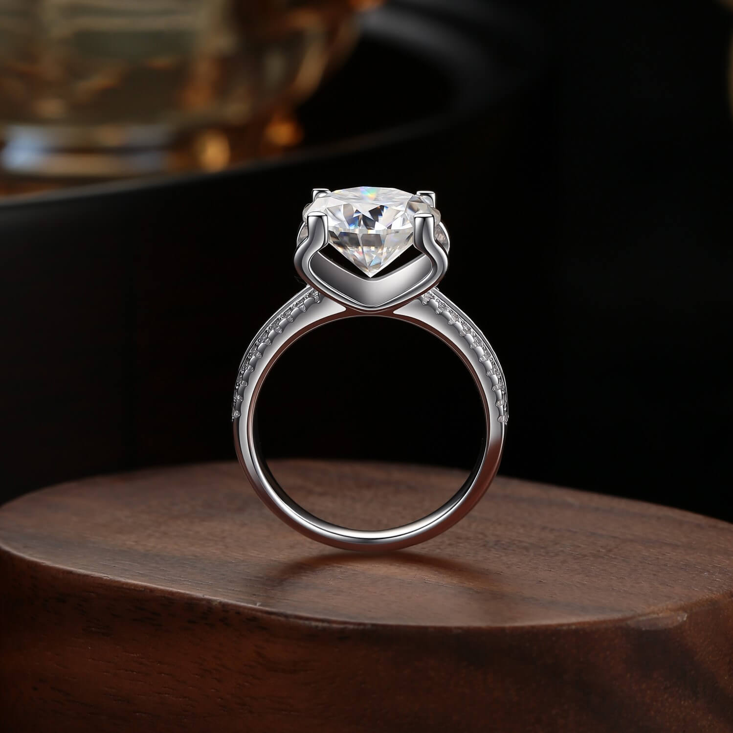 MARDAZA Luxury Round Cut Sterling Silver Moissanite Ring