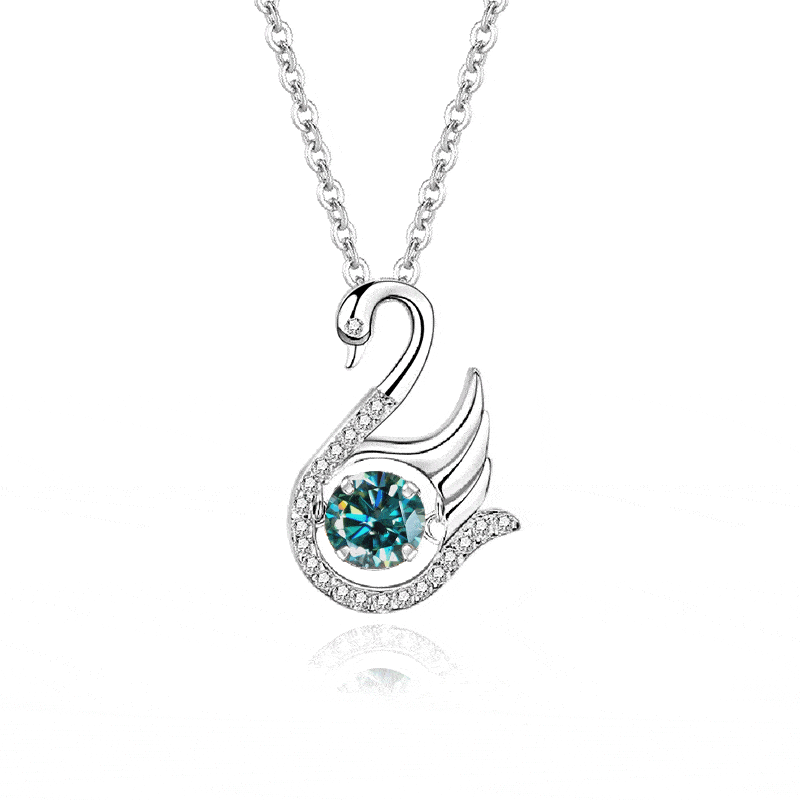 MARDAZA Dancing Grace Swan Round Cut Sterling Silver Moissanite Necklace