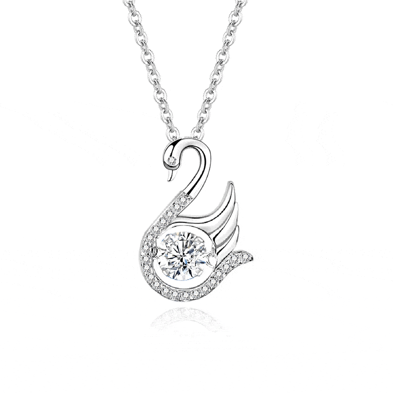 MARDAZA Dancing Grace Swan Round Cut Sterling Silver Moissanite Necklace