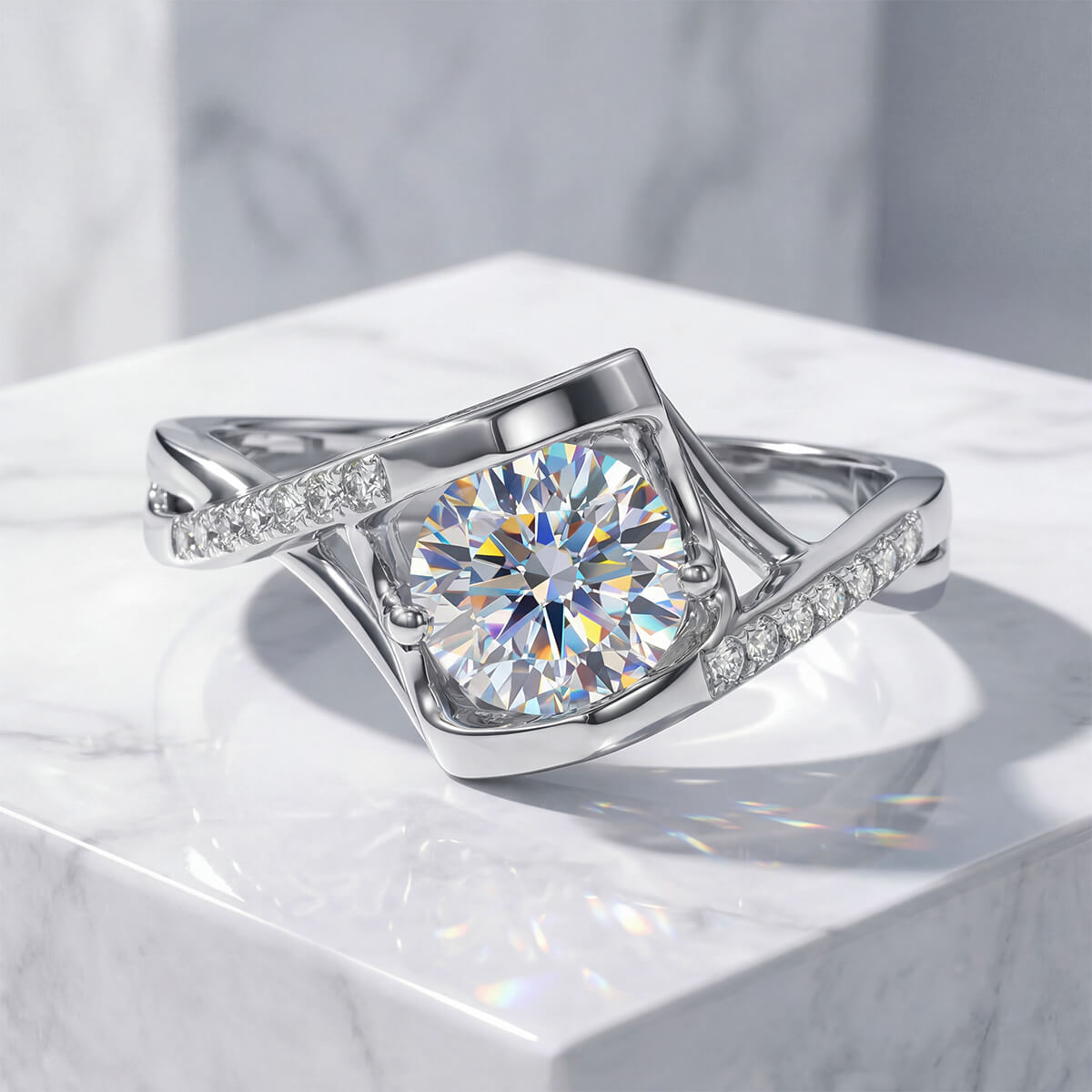 MARDAZA Sweetheart Round Cut Sterling Silver Moissanite Ring