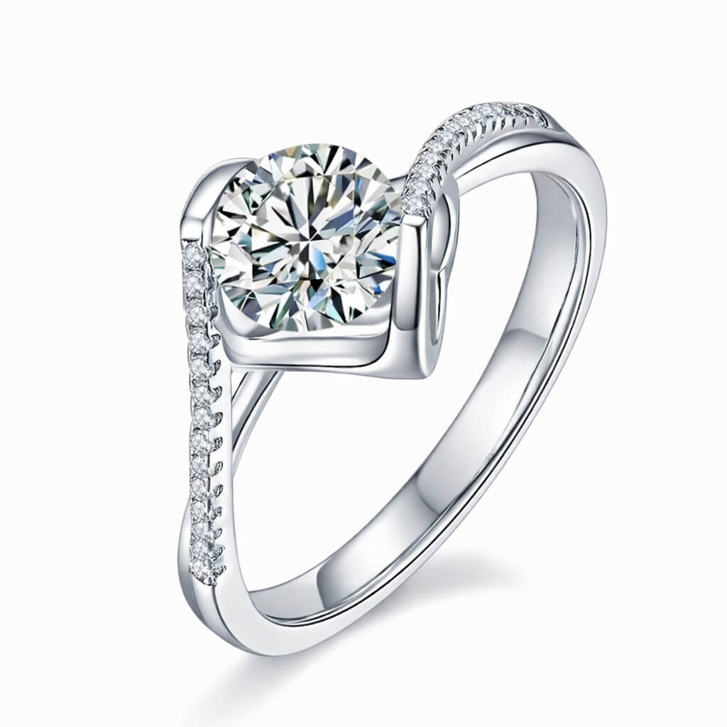 MARDAZA Sweetheart Round Cut Sterling Silver Moissanite Ring