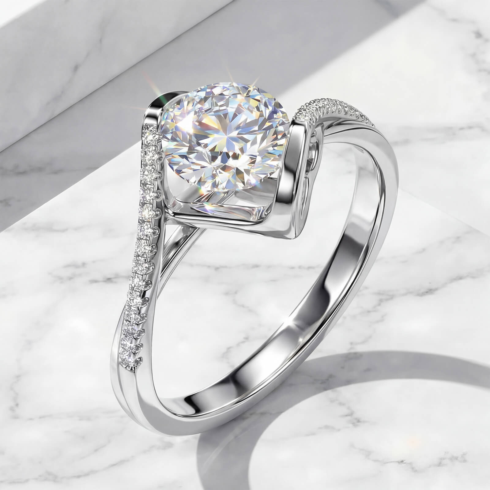 MARDAZA Sweetheart Round Cut Sterling Silver Moissanite Ring