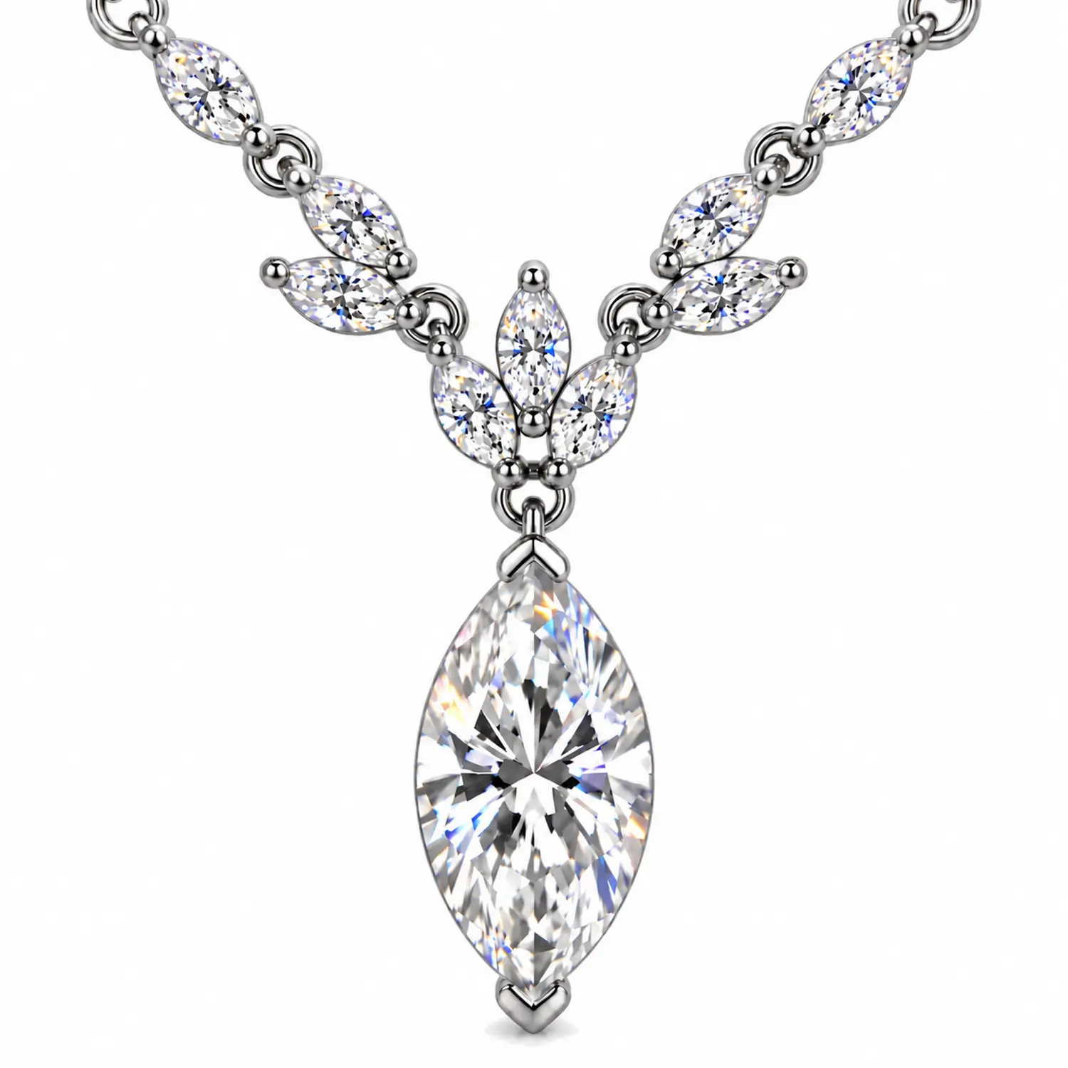 MARDAZA Laurel Drop Marquise Cut Sterling Silver Moissanite Necklace