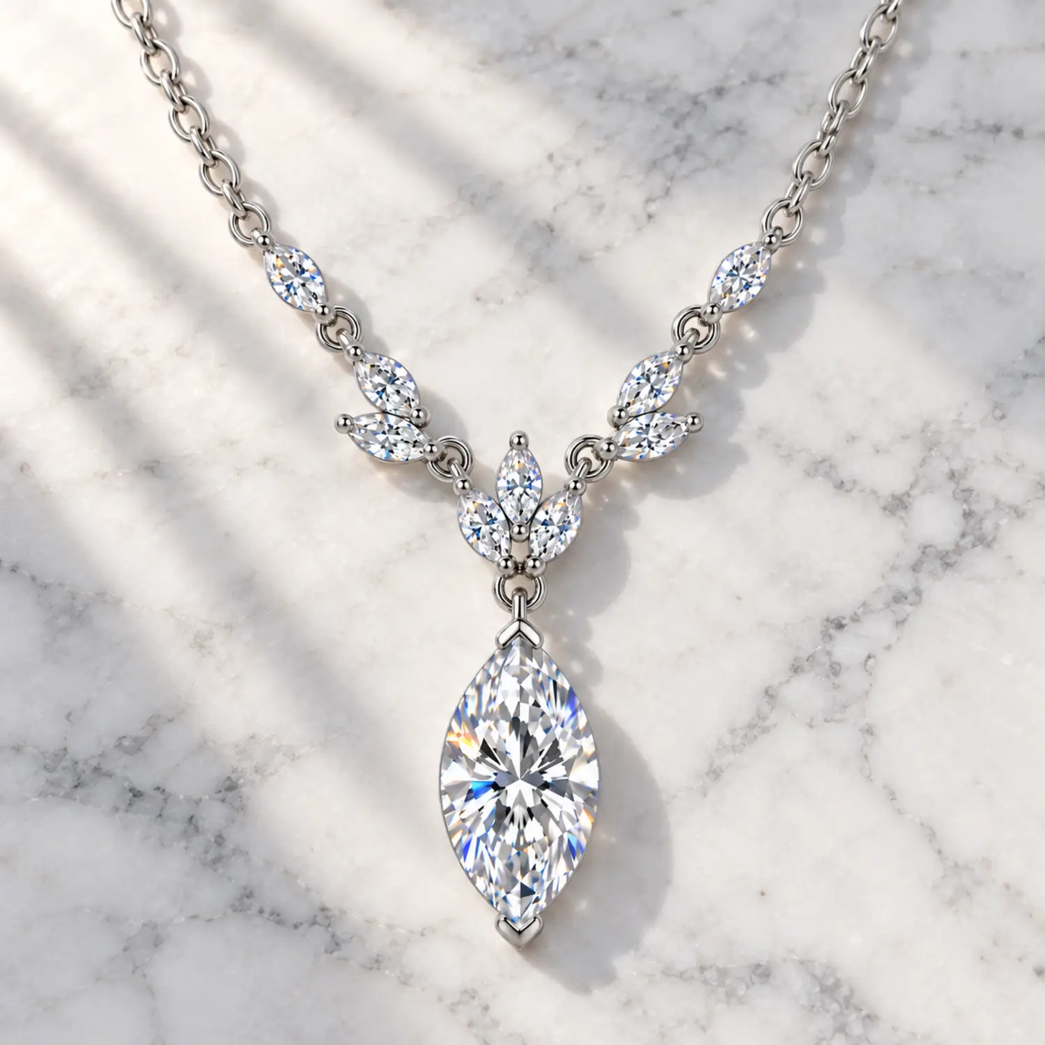 MARDAZA Laurel Drop Marquise Cut Sterling Silver Moissanite Necklace