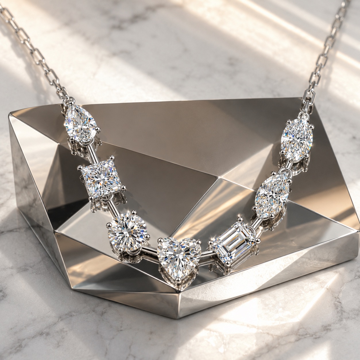 Multi Shape Moissanite Necklace in 925 Sterling Silver