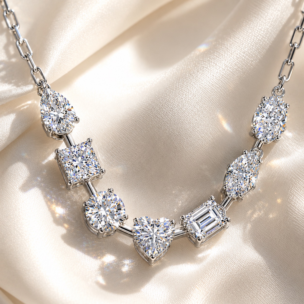 Multi Shape Moissanite Necklace in 925 Sterling Silver