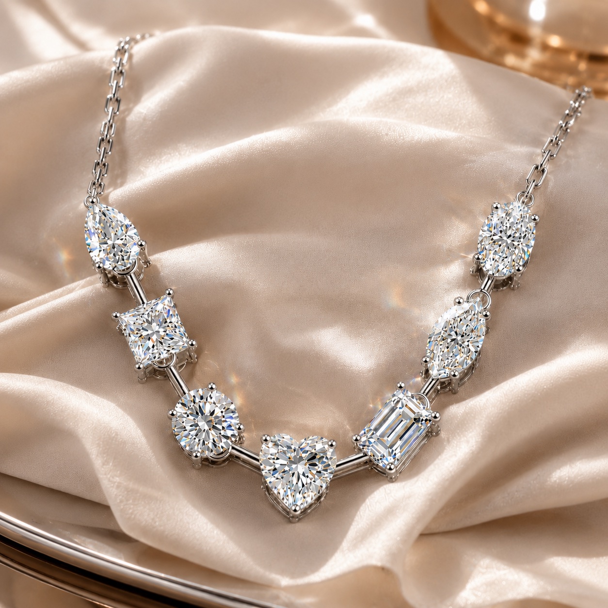 Multi Shape Moissanite Necklace in 925 Sterling Silver