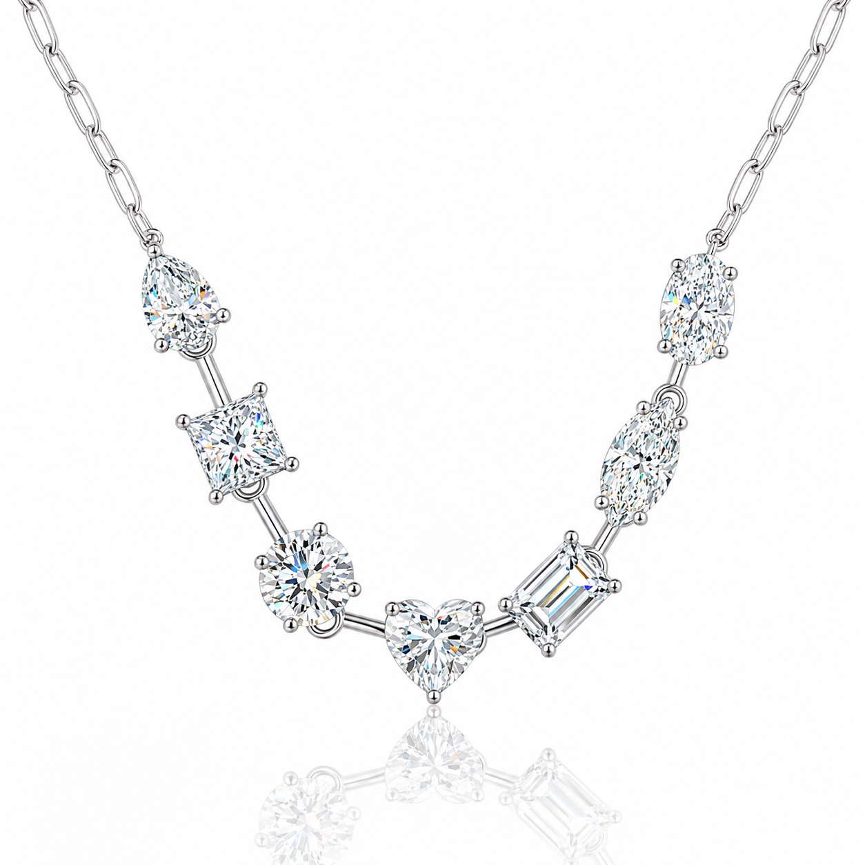 Multi Shape Moissanite Necklace in 925 Sterling Silver