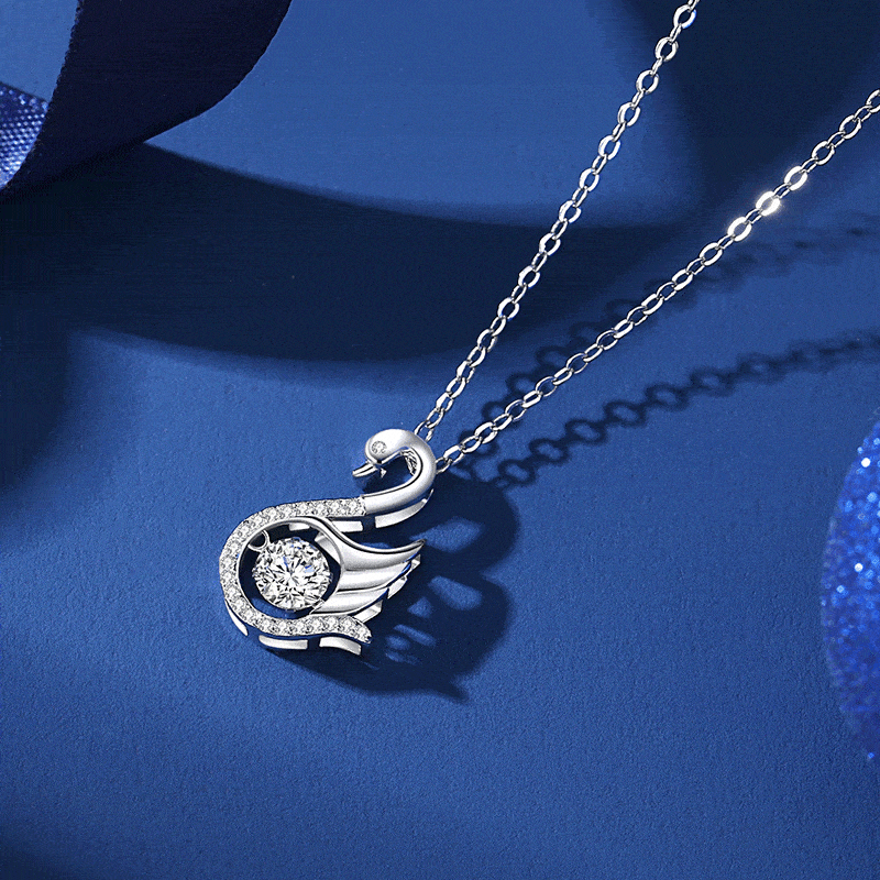 MARDAZA Dancing Grace Swan Round Cut Sterling Silver Moissanite Necklace