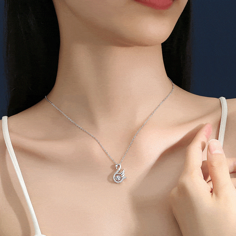 MARDAZA Dancing Grace Swan Round Cut Sterling Silver Moissanite Necklace