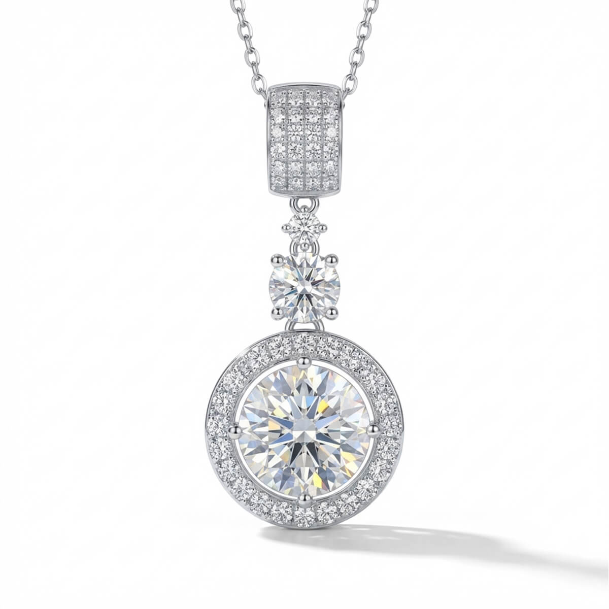 MARDAZA Triple Sparkle Round Cut Sterling Silver Moissanite Necklace