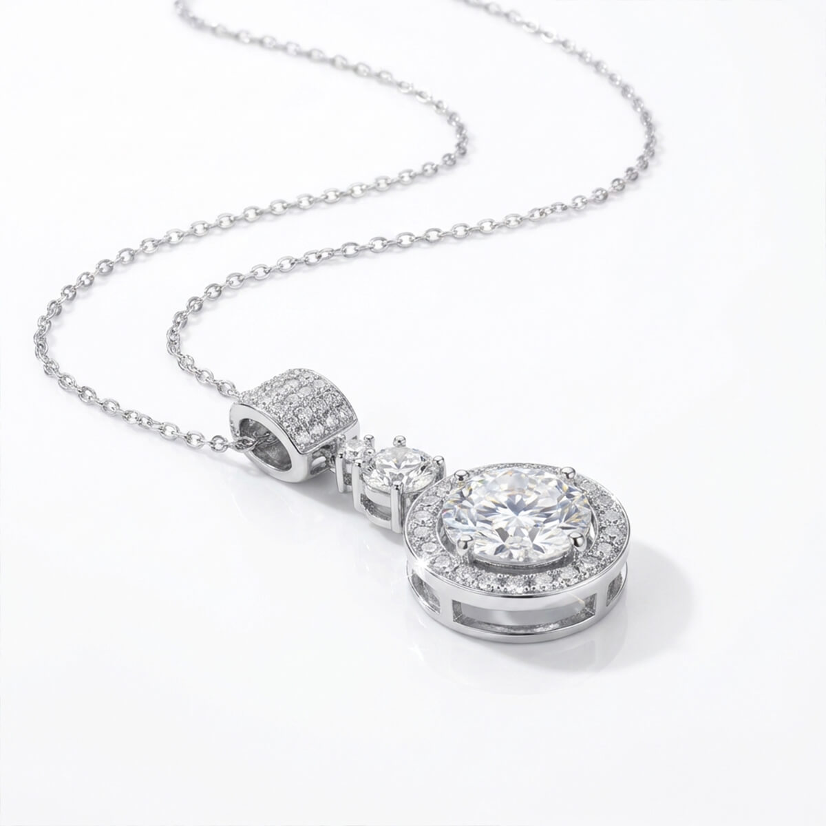 MARDAZA Triple Sparkle Round Cut Sterling Silver Moissanite Necklace