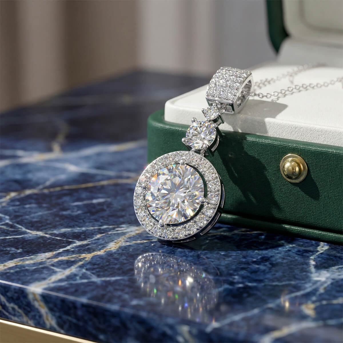 MARDAZA Triple Sparkle Round Cut Sterling Silver Moissanite Necklace